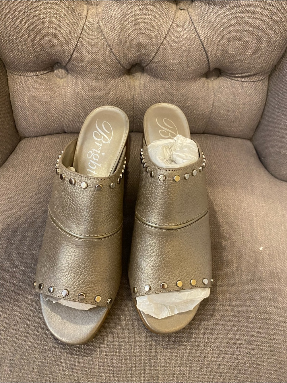 Brighton Metallic Gold Studded Slip-On Mules